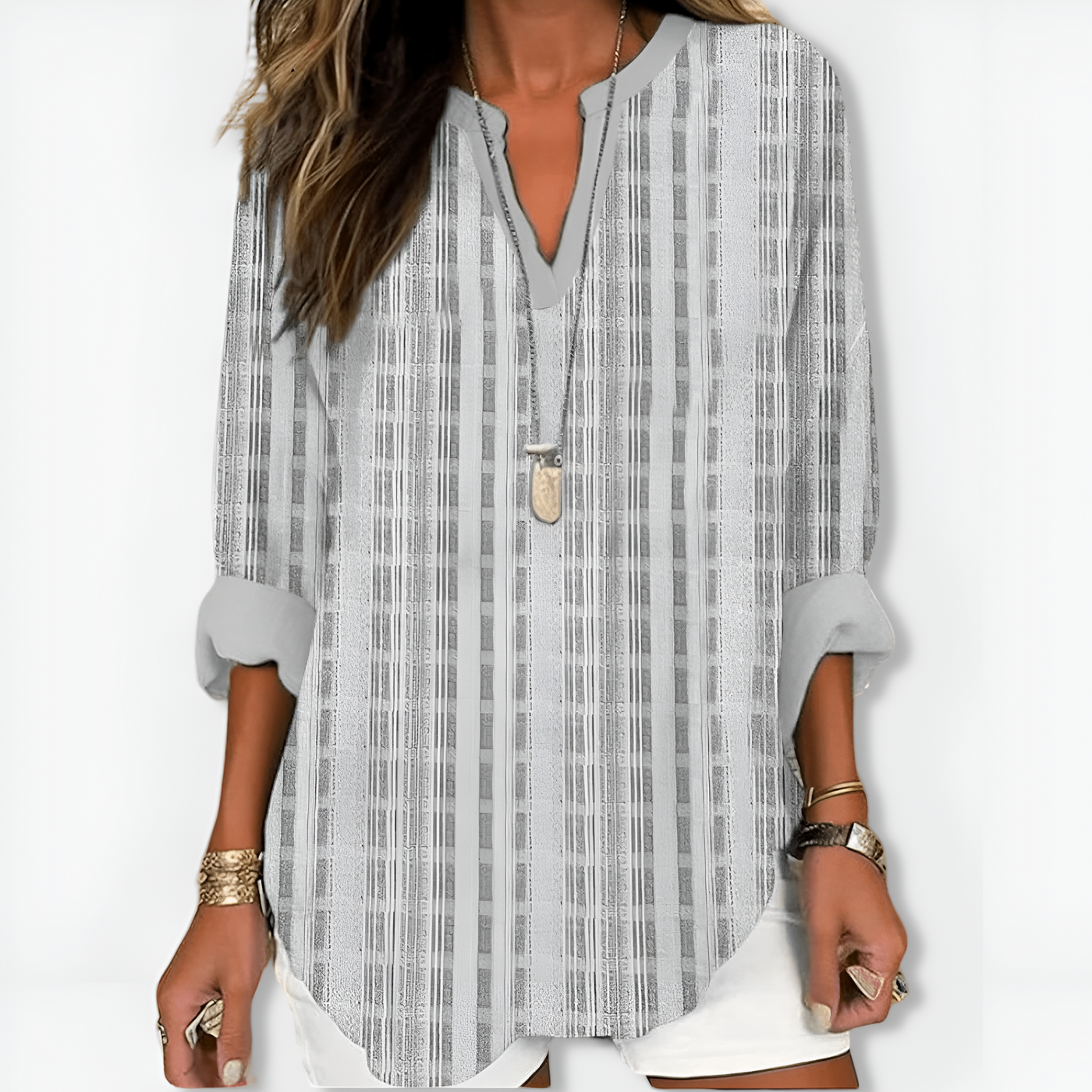 Annette™ | Chic V-Neck and Long Sleeves